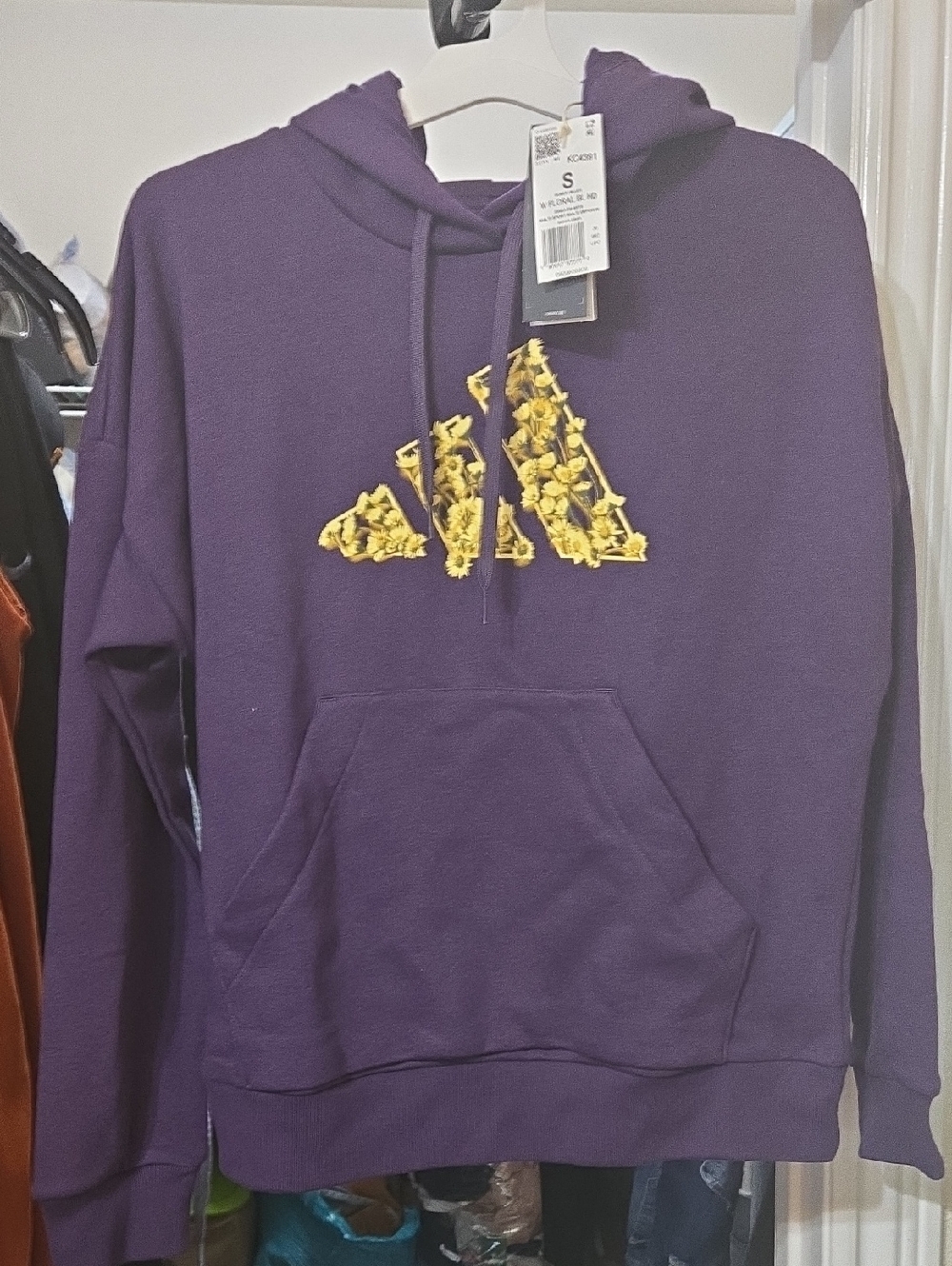 adidas Purple Crewneck Hoodie with Yellow Floral Logo